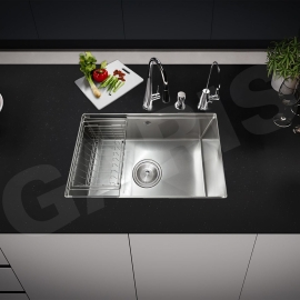 Chậu rửa 1 hố âm bàn đá GS11.61D Inox 304, bề mặt vân LinenShield-X™ Ultra Defense chống xước