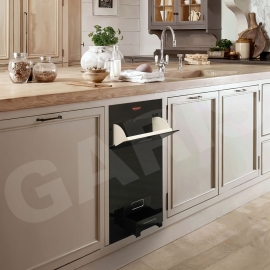 Thùng gạo mặt kính đen, 01 khoang, thùng inox 304, nút nhấn thẳng MR08B