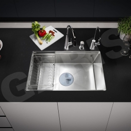 Chậu rửa 1 hố âm bàn đá GS11.76D Inox 304, bề mặt vân LinenShield-X™ Ultra Defense chống xướ