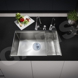 Chậu rửa 1 hố âm bàn đá GS11.87D Inox 304, bề mặt vân LinenShield-X™ Ultra Defense chống xước