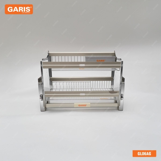Giá bát đĩa nâng hạ cơ, bằng nhôm màu champagne + full inox 304 GL06.80AG