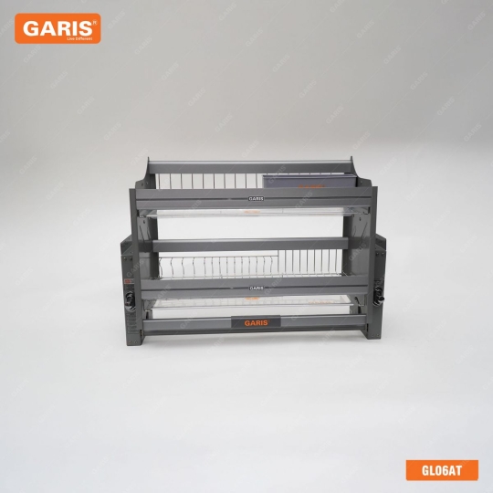 Giá bát đĩa nâng hạ cơ, bằng nhôm màu titan + rổ inox 304 GL06.90AT
