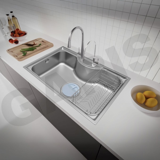 Chậu rửa 1 hố GS15.80 Chậu rửa 1 hố to kiểu Nhật Bản, inox 304, bề mặt điện hóa xước mờ, kèm bộ xả siphon và 01 rổ ráo nước inox 304 Bảo hành gỉ chậu 10 năm, linh kiện 2 năm Thương hiệu: GarisMã SP:GS15.80