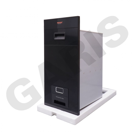 Thùng gạo mặt kính đen, 01 khoang, thùng inox 304, nút nhấn thẳng MR08B