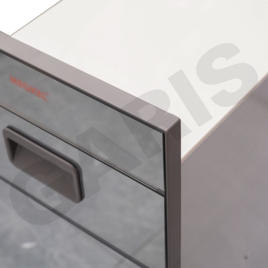 Thùng gạo mặt gương, 01 khoang, thùng inox 304, nút nhấn thẳng MR08M Tải trọng 15kg, viền nhựa ABS