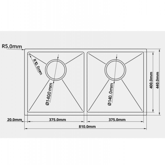 Chậu rửa 2 hố cân âm bàn đá GS21.81D
