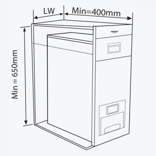 Thùng gạo mặt gương, 01 khoang, thùng inox 304, nút nhấn thẳng MR08M Tải trọng 15kg, viền nhựa ABS