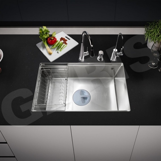 Chậu rửa 1 hố âm bàn đá GS11.76D Inox 304, bề mặt vân LinenShield-X™ Ultra Defense chống xướ